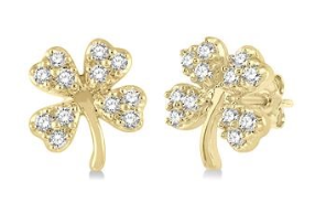 10K YELLOW GOLD CLOVER STUDS DIAMONDS 0.10CTW