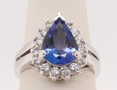 LADIES 18K WG DIAMOND APX 0.30CTW AND TANZANITE PEAR APX 1CTW RING