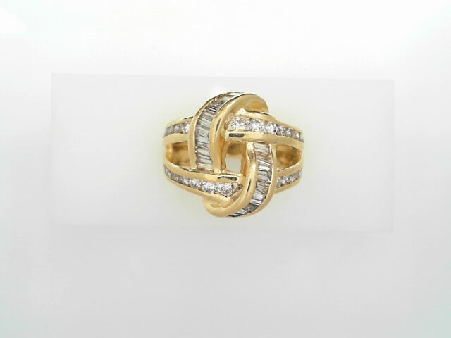 LADIES 18KY BGT & ROUND BYPASS RING