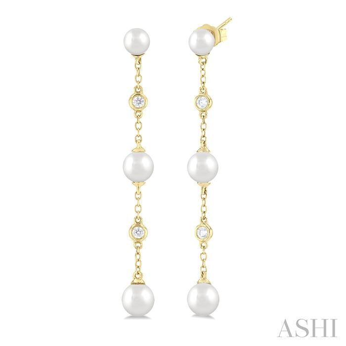 14KY PEARL & DIA .08CTW DROP EARRINGS