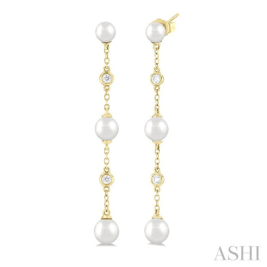 14KY PEARL & DIA .08CTW DROP EARRINGS