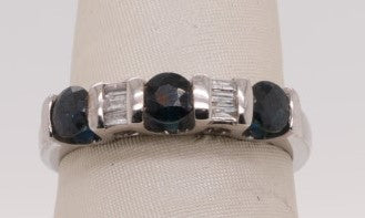 LADIES 10K WG SAPPHIRE & DIAMOND BGT BAND