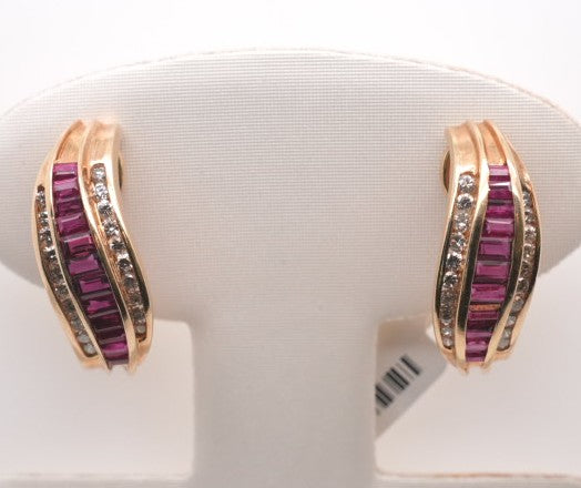 14KY BGT RUBY & DIAMOND EARRINGS