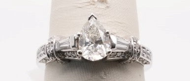 14K WG 1.51 CTW PEAR DIAMOND ENGAGEMENT RING 1.00CTW CENTER SI2/I