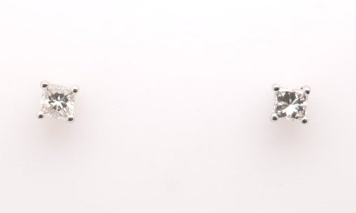 14KW PRINCESS DIAMOND STUDS .55CTW