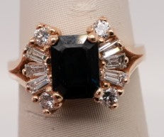 LADIES 14K YG BGT DIAMOND AND 8X6 GEUINE SAPPHIRE RING ESTATE