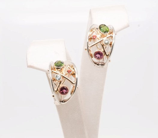 14K YG MULTI STONE HOOP EARRINGS- ADD POST
