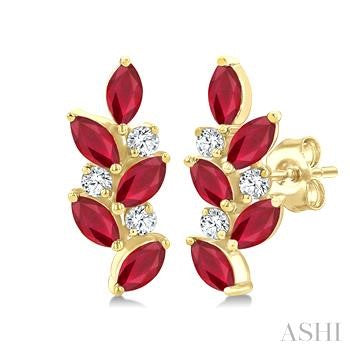 14K YG MARQUISE RUBY AND DIAMOND EARRINGS 0.15CTW
