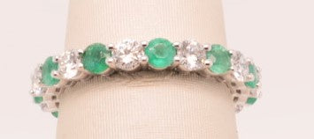 LADIES PLAT ETERNITY BAND SIZE 6.5 EMERALD 1.16CTW DIAM 1.19CTW