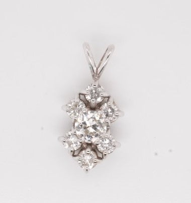 ESTATE 14K WG 7 STONE ROUND DIAMOND PENDANT APX 2.0CTW