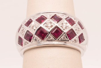 LDS PLAT RING RUBY 1.76CTW DIA 0.75CTW