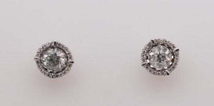 14K WG 1.5 CTW DIAMOND CENTER 5/8*2 CLUSTER EARRING PUSH BACK