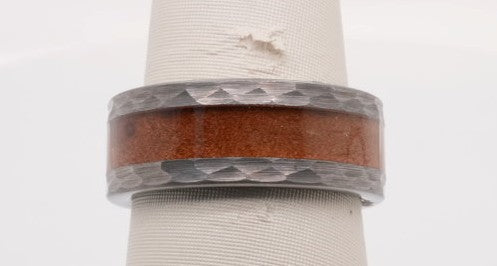 TUNGSTEN 8MM RING WHISKEY BARREL AND HAMMERED EDGES