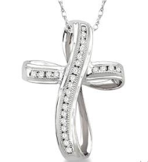 10K WHITE GOLD CROSS PENDANT WITH 0.25CTW DIAMONDS