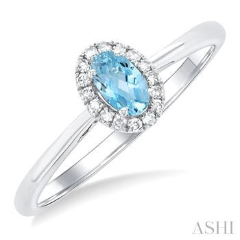10K WG OVAL HALO AQUA MARINE EARRINGS 0.13CTW