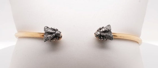 ND GUCCI BEE CUFF YELLOW GOLD WITH SILVER GREY DIAMONDS