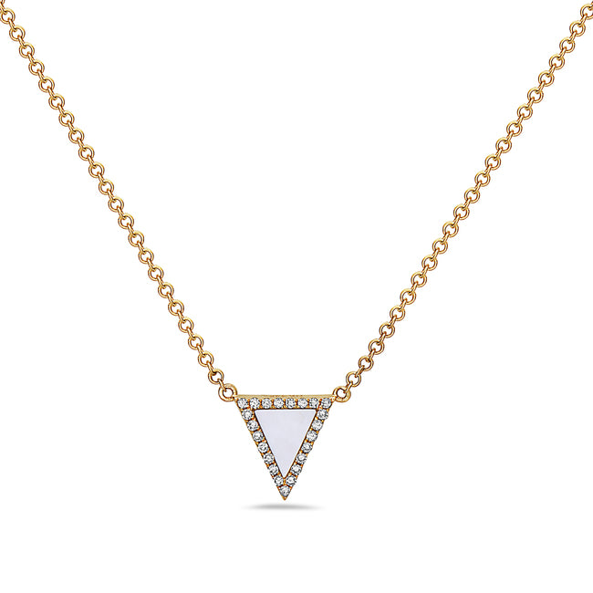 LADIES 14KYG TRIANGLE NECKLACE MOP=0.15CTW D=0.05CTW