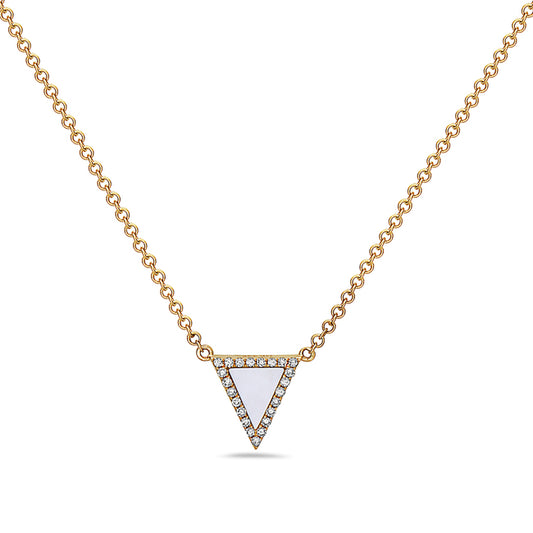 LADIES 14KYG TRIANGLE NECKLACE MOP=0.15CTW D=0.05CTW
