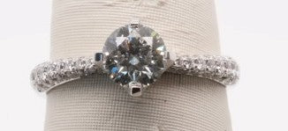 LADIES 18K WG ROUND ENG RING ROUND CENTER  I/VVS1 0.79CTW + 0.348= 1.1