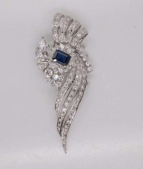 PLATINUM SAPPHIRE 1.7CT AND DIAMOND 5.40CTW BROOCH