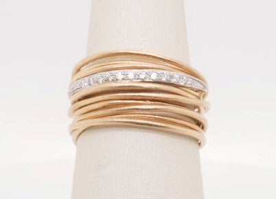 LADIES 14KYG MULTI BAND RING D=0.11CTW