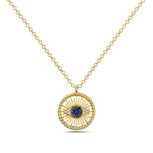 LADIES 14K YG DIAMOND EVIL EYE FASHION PENDANT DIA 0.01CTW BL DIA 0.02