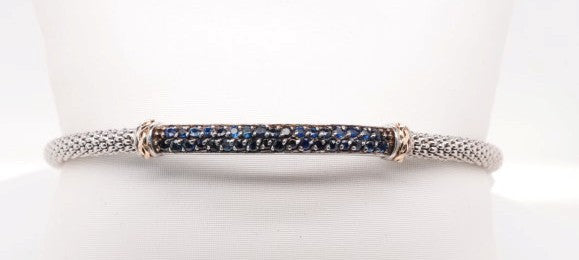 PHILLIP GAVRIEL 18KY SILVER 3MM .77 CT 1.5MM BLUE SAPP. CUFF BANLGE