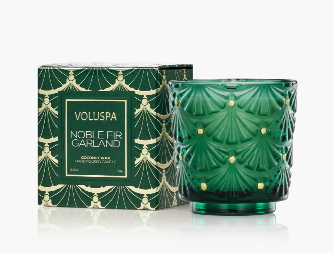 VOLUSPA NOBLE FIR GARLAND BOXED PEDESTAL CANDLE GLASS