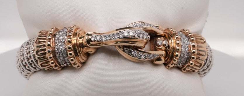 VAHAN 14K YG/SS 1.11 CTW MOIRE BEADING 12 MM BRACELET MADE IN USA