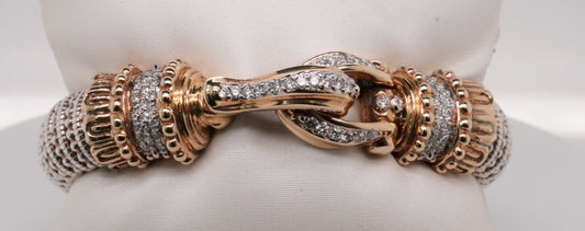 VAHAN 14K YG/SS 1.11 CTW MOIRE BEADING 12 MM BRACELET MADE IN USA