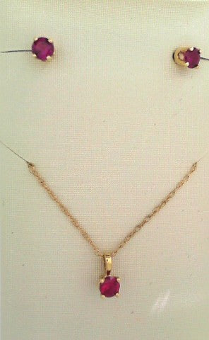 CHILDRENS 14KY GARNET NECKLACE & EARRING SET