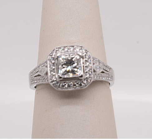 LADIES 14K WG ENG RING PRINCESS CTR EGL US48455308D VS2/H 0.81CTW + 0.