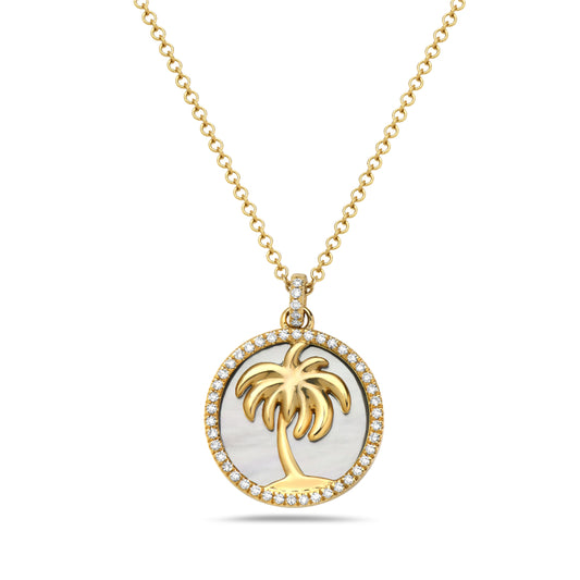 14K YG DIAMOND FASHION PENDANT PALMTREE 0.11CTW