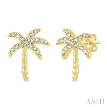 10K YELLOW GOLD PALM TREE EARRINGS DIAMONDS 0.10CTW