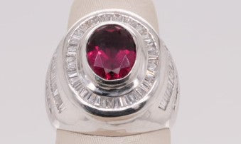14K WG DIAMOND AND PINK TOURMALINE FASHION RING