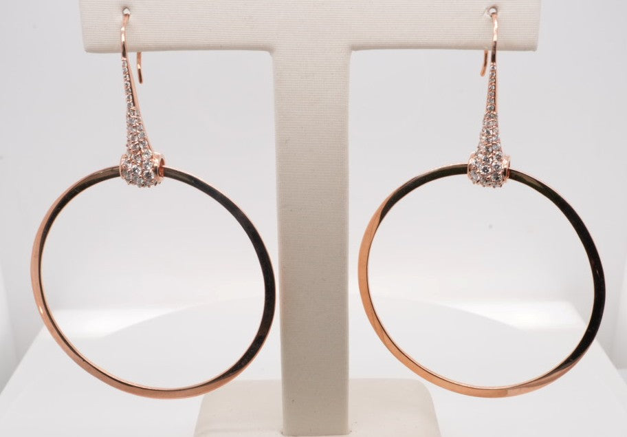 14K RG HOOP DIAMOND FASHION EARRINGS