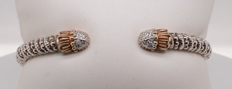 VAHAN 14K YG/SS 0.10 CTW MOIRE BEADING 4 MM BRACELET MADE IN USA