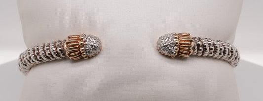 VAHAN 14K YG/SS 0.10 CTW MOIRE BEADING 4 MM BRACELET MADE IN USA