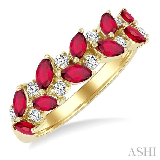 Marquise Shape Ruby & Diamond 1/5 Ctw Band