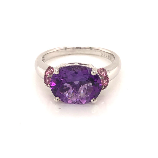 14K WG AMETHYST CENTER PINK TOURM RING
