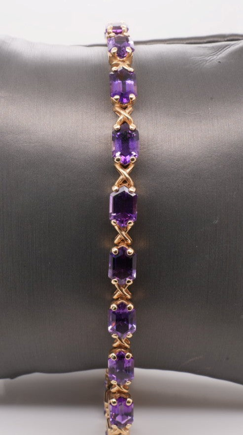 14K YG AMYTHEST BRACELET 7.5"