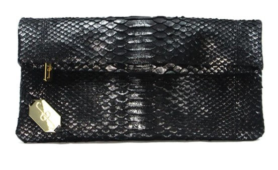 FOLD CLUTCH - PYTHON BLACK
