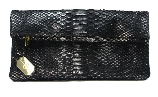 FOLD CLUTCH - PYTHON BLACK