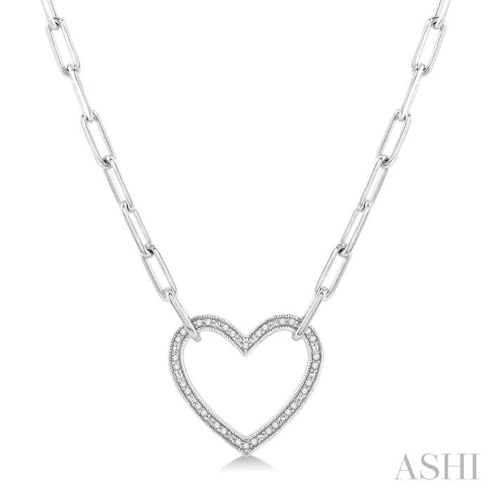 STERLING SILVER PAPER CLIP HEART NECKLACE .10CTW