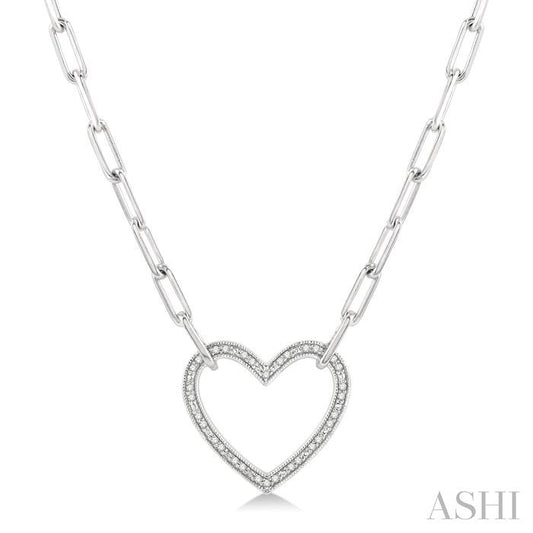 STERLING SILVER PAPER CLIP HEART NECKLACE .10CTW