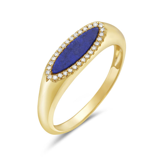 14KY LAPIS & DIAMOND SIGNET RING